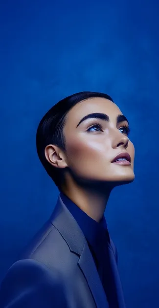 retrato mujer ejecutiva fondo azul