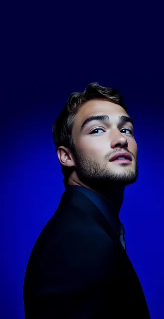 retrato hombre con fondo azul