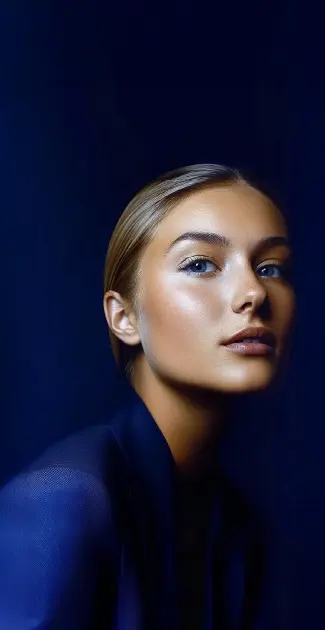 mujer ejecutiva con fondo azul