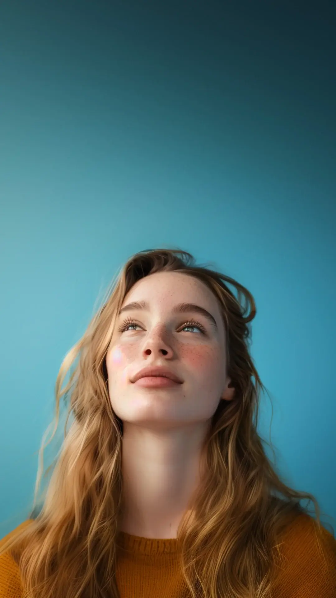 Mujer peliroja fondo verde